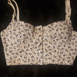 Pacifica Blue Floral Buttoned Crop Top. Vintage clothing